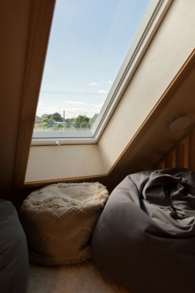 Velux Opening Skylight window in the Everest Tiny Home by Fox Cabins