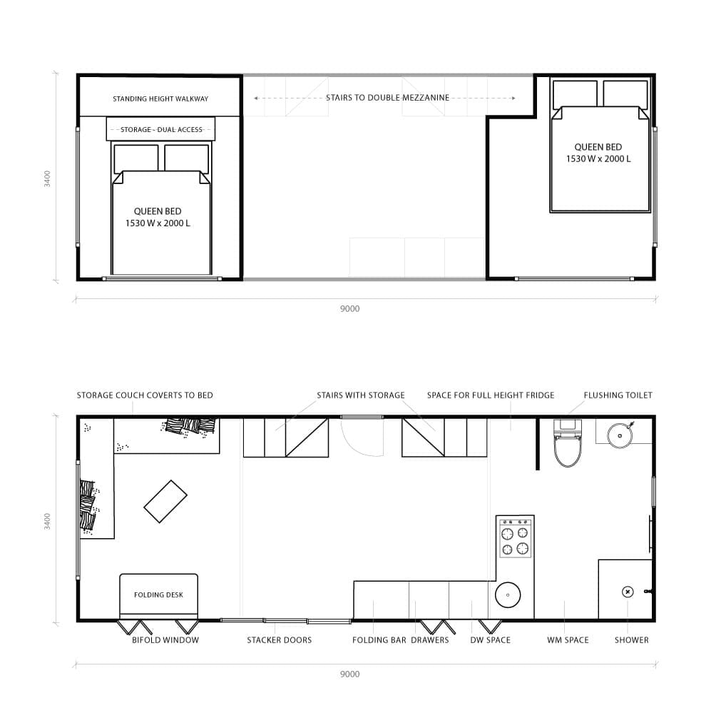Tasman XL Tiny home by Fox Cabins plan view